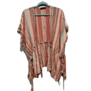 J.Roberts Kimono Cardigan Coverup Knit Pink Tie Sides Sheer Women sz Medium